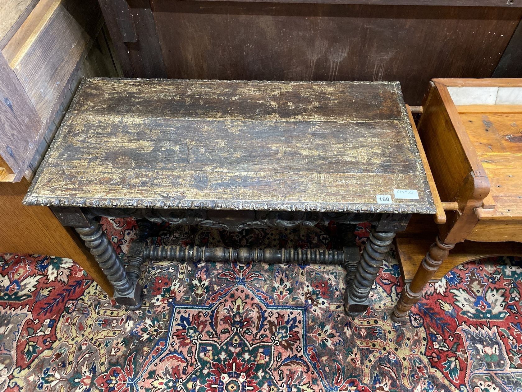A late Victorian rectangular carved oak side table, width 91cm, depth 46cm, height 71cm